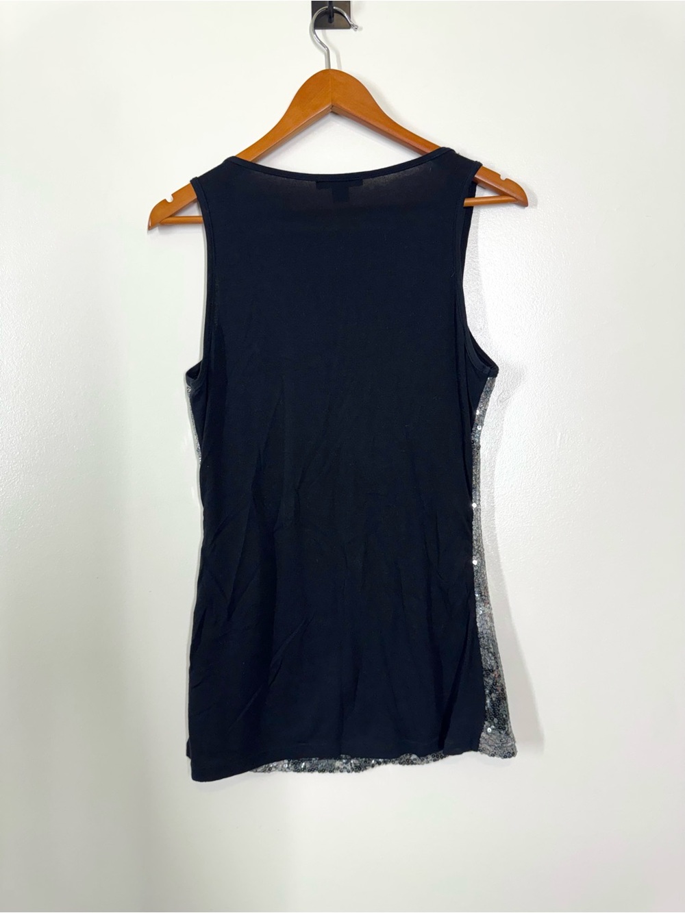 Forever 21 Silver Sequin Tank Top with Black Trim Medium Patterned & Stretchy - Picture 5 of 6